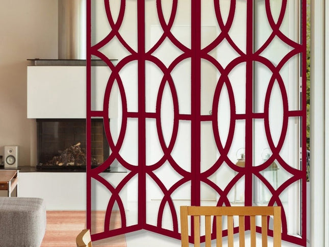 84" Red Solid Wood Folding Four Panel Screen Room Divider