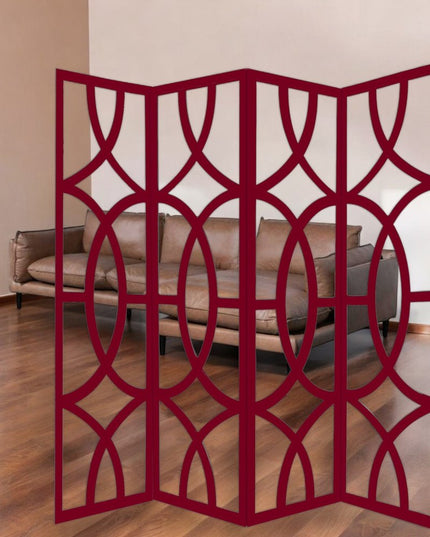 84" Red Solid Wood Folding Four Panel Screen Room Divider