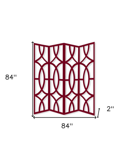 84" Red Solid Wood Folding Four Panel Screen Room Divider