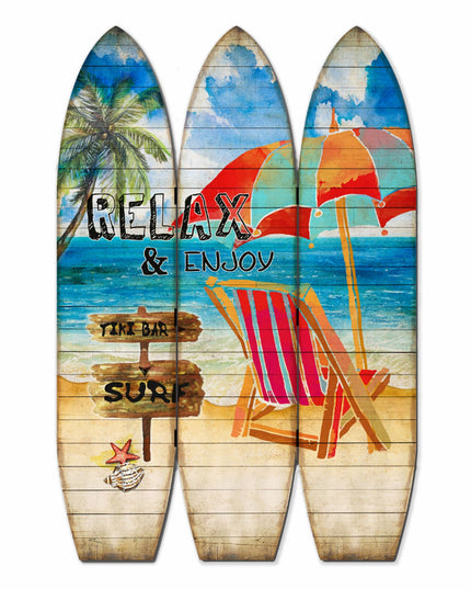 71" Blue and Beige Solid Wood Folding Three Panel Screen Room Divider