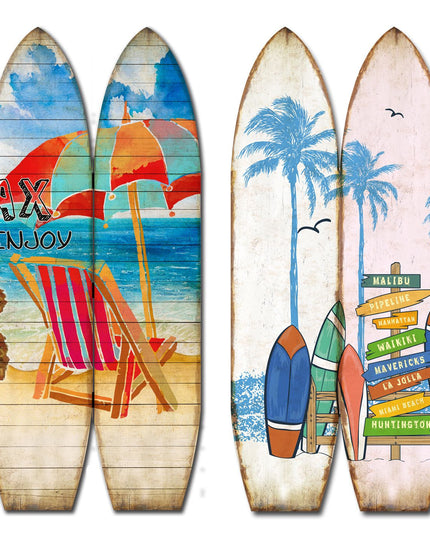 71" Blue and Beige Solid Wood Folding Three Panel Screen Room Divider