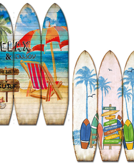 71" Blue and Beige Solid Wood Folding Three Panel Screen Room Divider