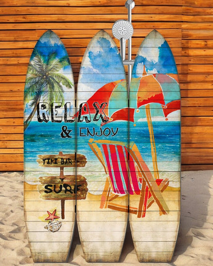 71" Blue and Beige Solid Wood Folding Three Panel Screen Room Divider