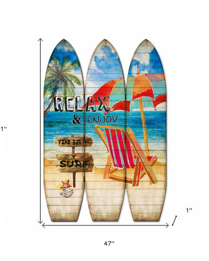 71" Blue and Beige Solid Wood Folding Three Panel Screen Room Divider