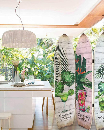 71" Green Solid Wood Folding Three Panel Screen Room Divider