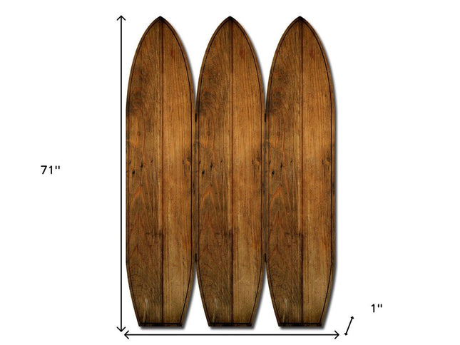 71" Brown Solid Wood Folding Three Panel Screen Room Divider