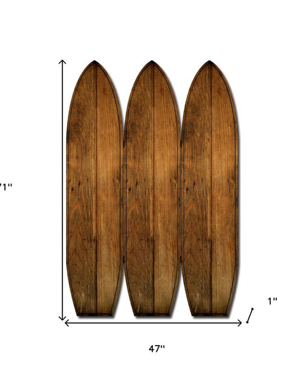 71" Brown Solid Wood Folding Three Panel Screen Room Divider