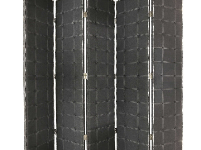 108" Gray Fabric And Wood Folding Five Panel Screen Room Divider