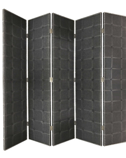 108" Gray Fabric And Wood Folding Five Panel Screen Room Divider