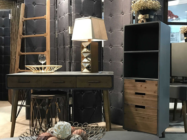 108" Gray Fabric And Wood Folding Five Panel Screen Room Divider