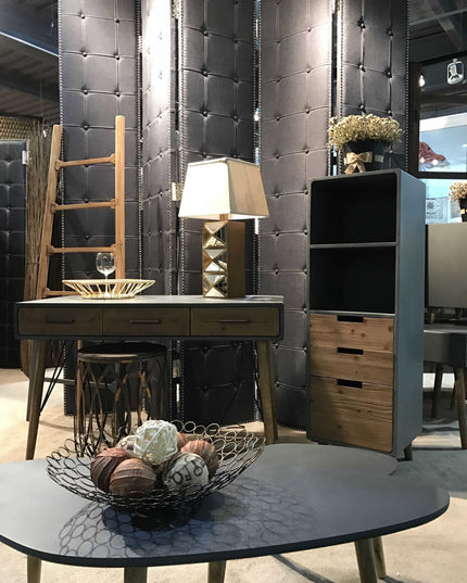 108" Gray Fabric And Wood Folding Five Panel Screen Room Divider