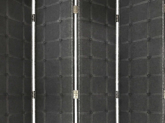 108" Gray Fabric And Wood Folding Five Panel Screen Room Divider