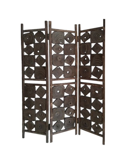 71" Brown Solid Wood Folding Three Panel Screen Room Divider