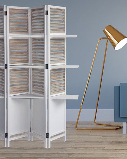 71" White Wood Folding Four Panel Screen Room Divider