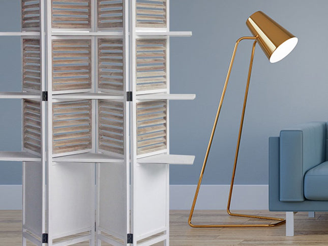 71" White Wood Folding Four Panel Screen Room Divider