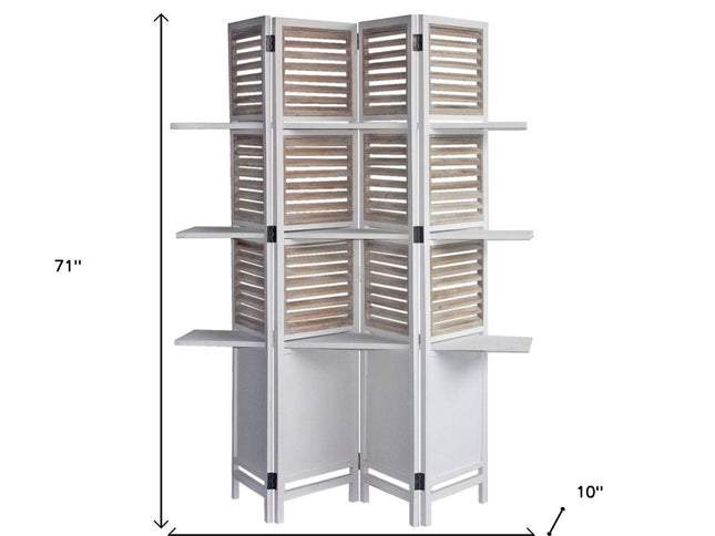 71" White Wood Folding Four Panel Screen Room Divider