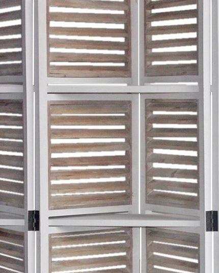 71" White Wood Folding Four Panel Screen Room Divider