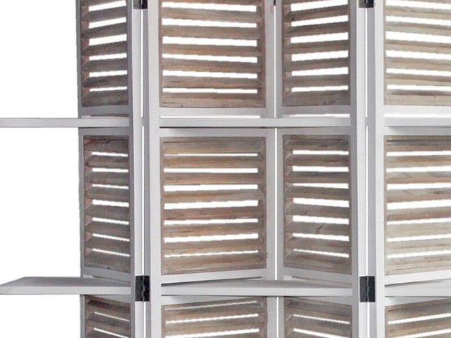 71" White Wood Folding Four Panel Screen Room Divider