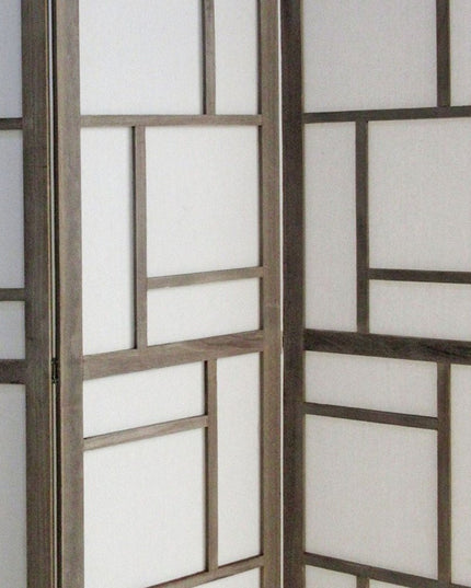 50" Gray and White Wood and Fabric Three Panel Screen Room Divider