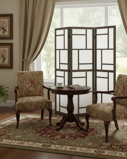 50" Gray and White Wood and Fabric Three Panel Screen Room Divider