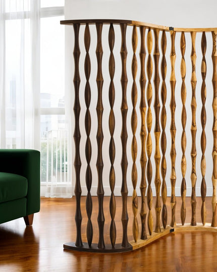 74" Natural Solid Wood Three Panel Screen Room Divider