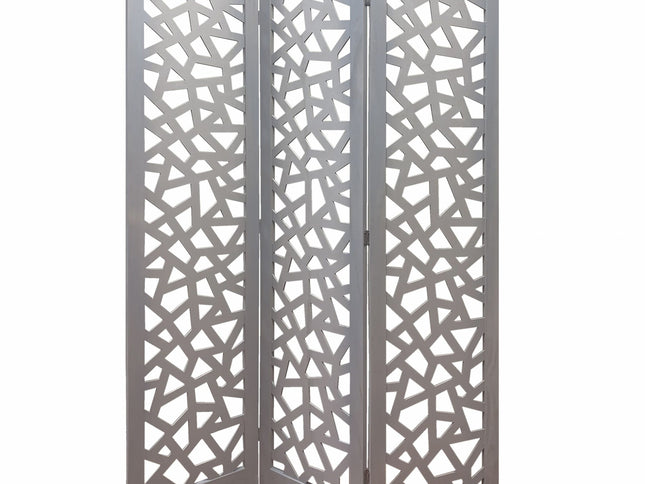 50" Gray Solid Wood Folding Three Panel Screen Room Divider