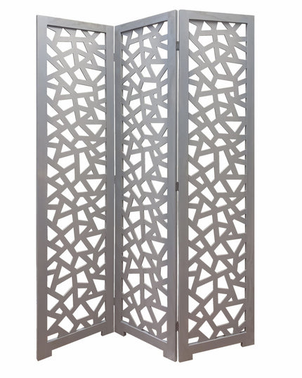 50" Gray Solid Wood Folding Three Panel Screen Room Divider