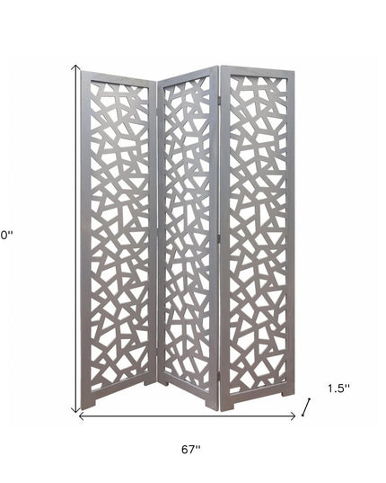 50" Gray Solid Wood Folding Three Panel Screen Room Divider