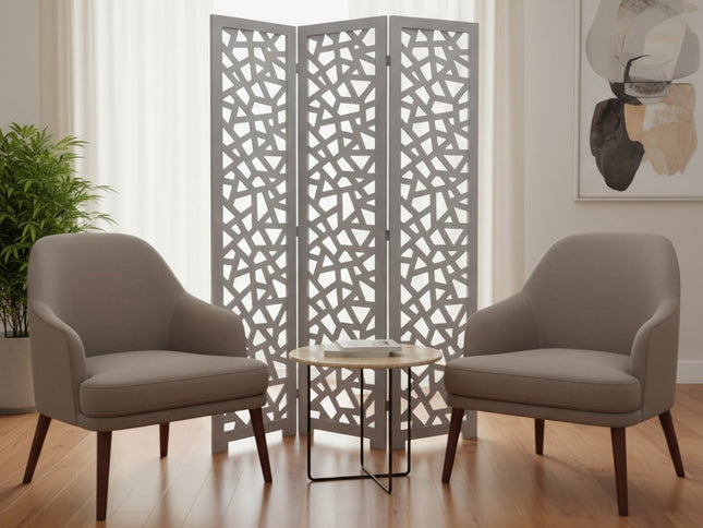 50" Gray Solid Wood Folding Three Panel Screen Room Divider