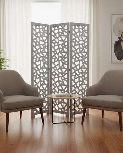 50" Gray Solid Wood Folding Three Panel Screen Room Divider