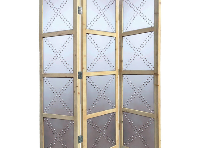 84" Silver Folding Three Panel Screen Room Divider