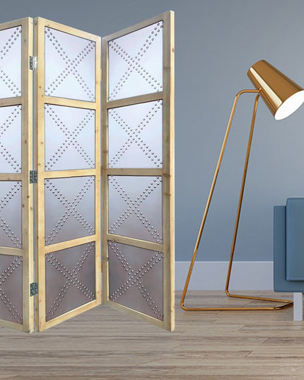 84" Silver Folding Three Panel Screen Room Divider