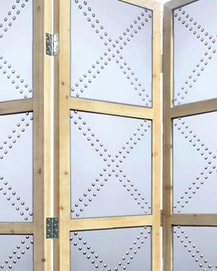 84" Silver Folding Three Panel Screen Room Divider