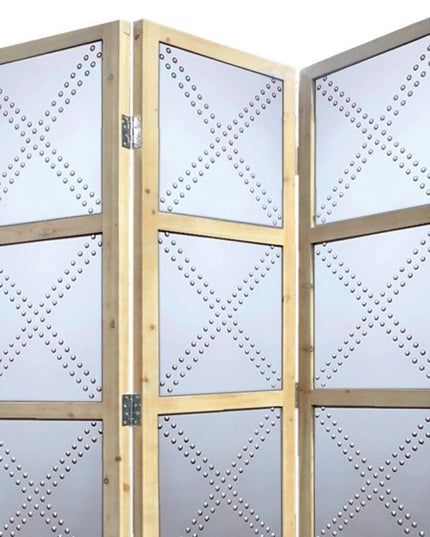 84" Silver Folding Three Panel Screen Room Divider