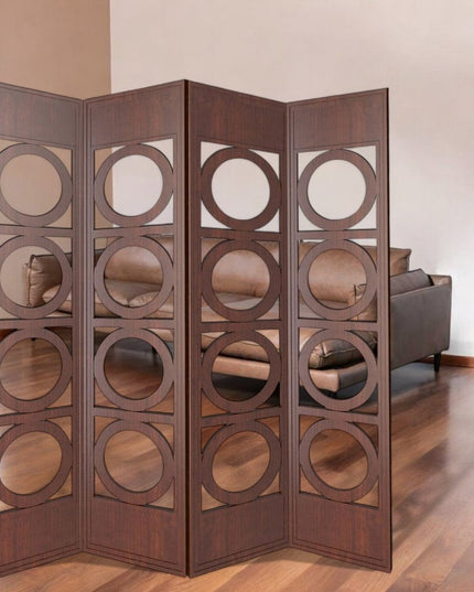84" Brown Solid Wood Folding Four Panel Screen Room Divider
