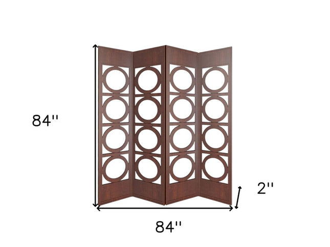 84" Brown Solid Wood Folding Four Panel Screen Room Divider