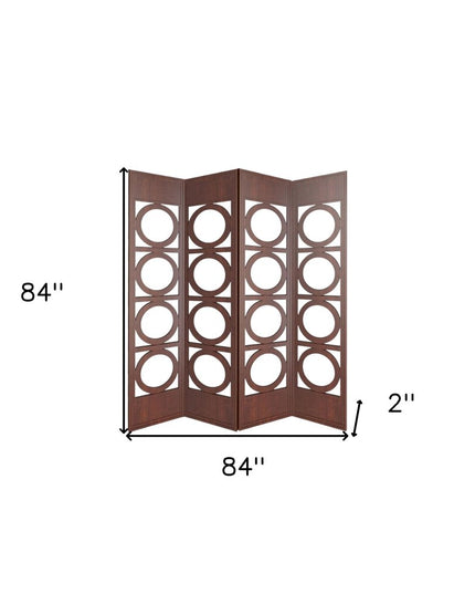 84" Brown Solid Wood Folding Four Panel Screen Room Divider