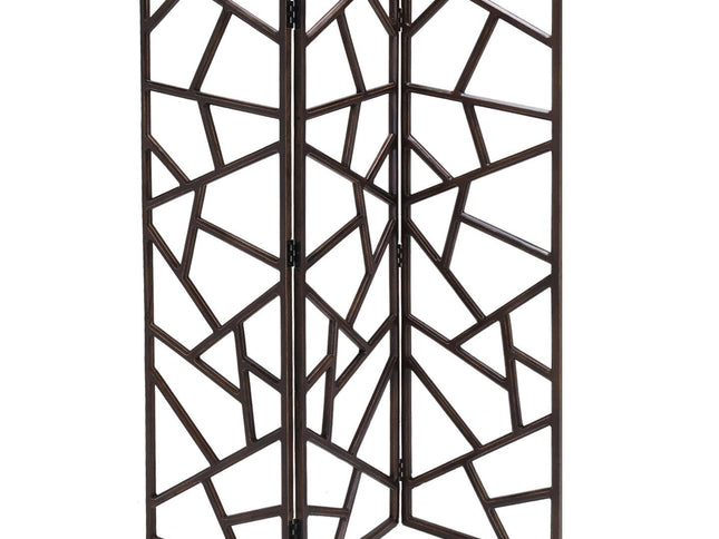 70" Brown Solid Wood Folding Three Panel Screen Room Divider