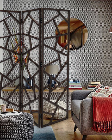 70" Brown Solid Wood Folding Three Panel Screen Room Divider