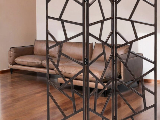 70" Brown Solid Wood Folding Three Panel Screen Room Divider