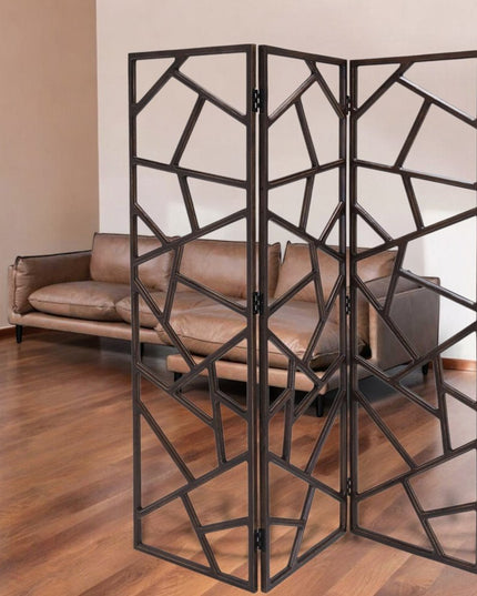 70" Brown Solid Wood Folding Three Panel Screen Room Divider