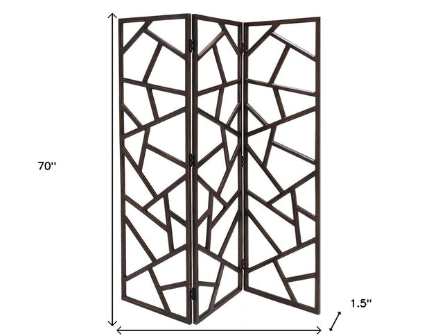 70" Brown Solid Wood Folding Three Panel Screen Room Divider