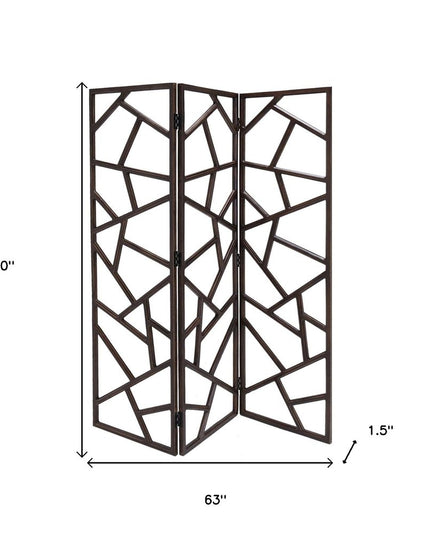 70" Brown Solid Wood Folding Three Panel Screen Room Divider