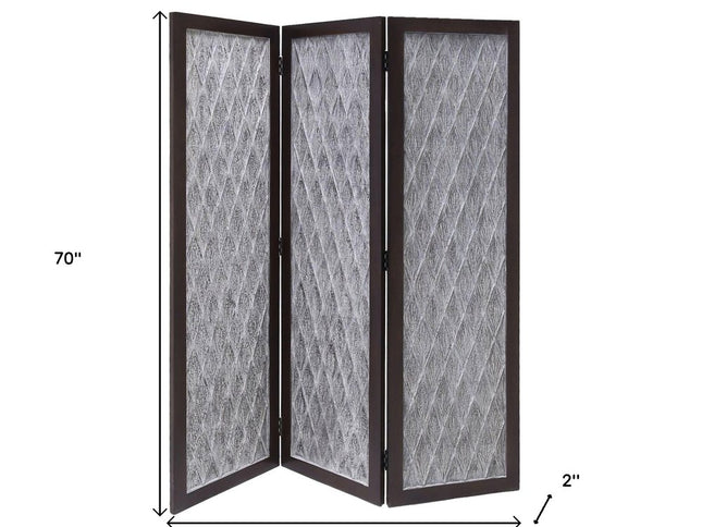 70" Brown Folding Three Panel Screen Room Divider