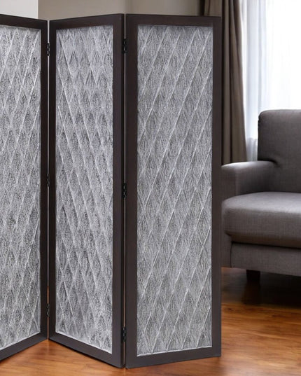 70" Brown Folding Three Panel Screen Room Divider