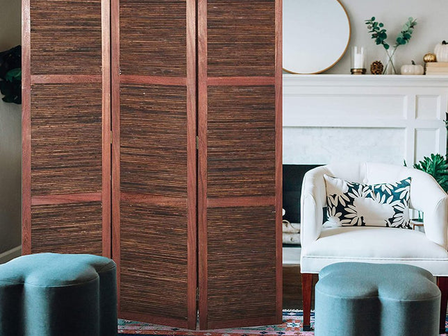67" Brown Solid and Manufactured Wood Folding Three Panel Screen Room Divider