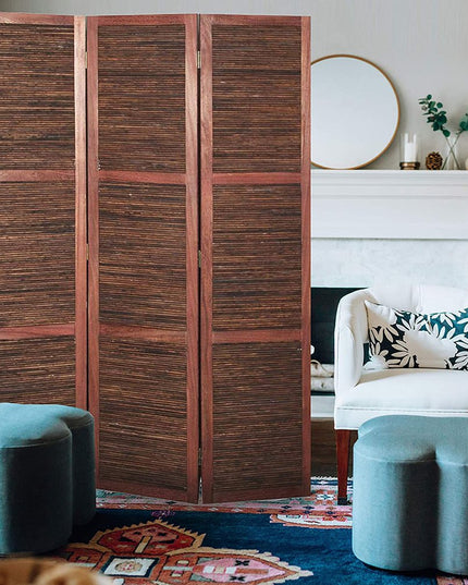 67" Brown Solid and Manufactured Wood Folding Three Panel Screen Room Divider