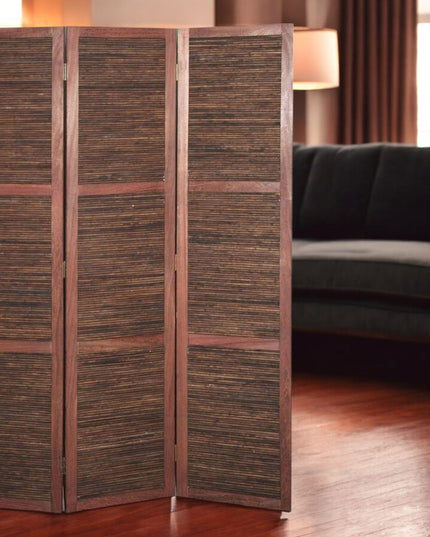 67" Brown Solid and Manufactured Wood Folding Three Panel Screen Room Divider
