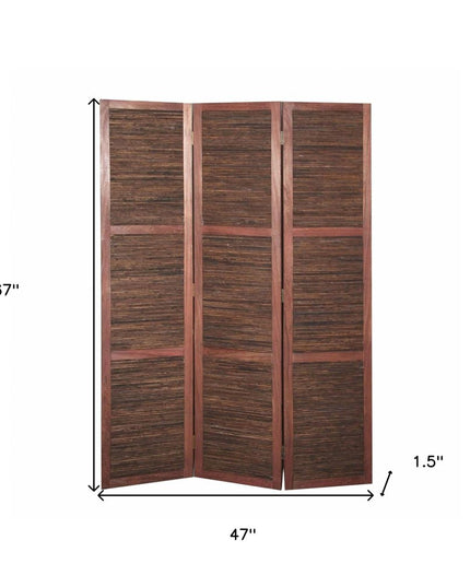 67" Brown Solid and Manufactured Wood Folding Three Panel Screen Room Divider