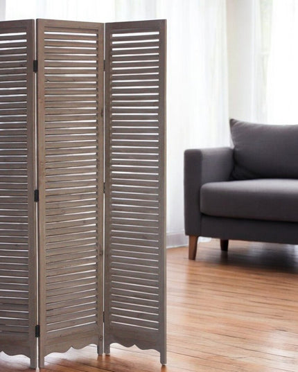 71" Brown Folding Three Panel Screen Room Divider